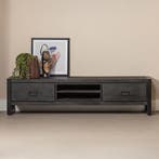 Tv-meubel Mangohout Kelvin 180 Zwart, Huis en Inrichting, Kasten |Televisiemeubels, Verzenden, Nieuw, Overige houtsoorten, Industriële meubels
