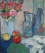 De Lapresle (XXI) - Composition aux pêches et bouquet de, Antiek en Kunst