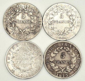 Frankrijk. Napoléon I (1804-1814). 5 Francs 1806/1814 (lot