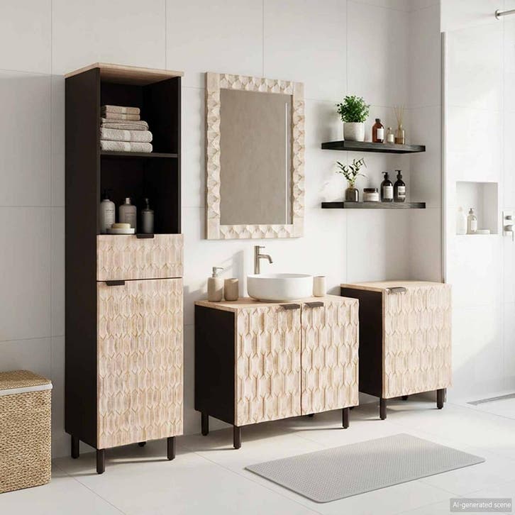 vidaXL Badkamer Sets 4 pcs Witte Was Afwerking Massief Mango, Huis en Inrichting, Badkamer | Badkamermeubels, Nieuw, Verzenden