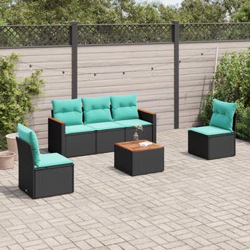 vidaXL 6-delige tuinbankset met kussens van zwart polyrotan, Verzenden, Nieuw