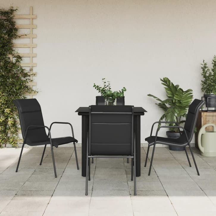 vidaXL 5-delige Tuinset textileen en staal zwart, Jardin & Terrasse, Ensembles de jardin, Envoi