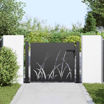 vidaXL Tuinpoort 110 x 105 cm Poedercoated staal Zwart, Verzenden, Nieuw