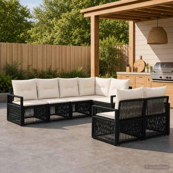 vidaXL Tuinbank Set 7 st 7-Aantal zitplaatsen Zwart poly, Verzenden, Nieuw