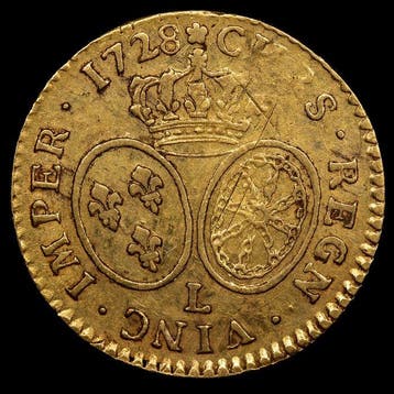 Frankrijk. Louis XV (1715-1774). Louis dor 1728-L, Bayonne