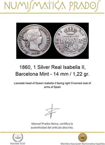 Spanje. Isabel II. Real 1860, Barcelona Mint (Zonder