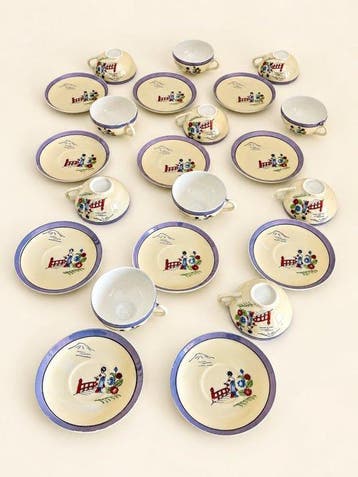 Prachtig theeservies met handversiering - irisierende, Antiek en Kunst