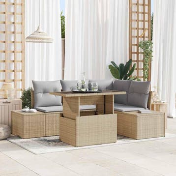 vidaXL Tuinbank Set 5 st Beige en Lichtgrijs poly rattan, Tuin en Terras, Verzenden, Nieuw