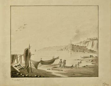 Europese school (XIX) - Veduta di Posillipo e Palazzo, Antiek en Kunst, Kunst | Schilderijen | Klassiek