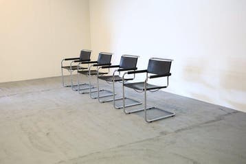Mart Stam - Eetkamerstoel (4) - Leder, Chroom, Metaal
