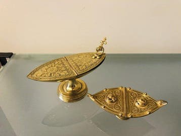 Wierookvat (2) - Lot de 2 navettes liturgiques, cuillère de, Antiek en Kunst