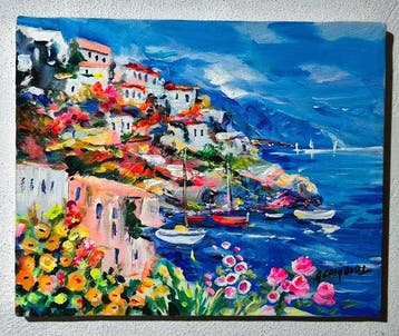 Alfredo Grimaldi (1950) - La costa in fiore, Antiek en Kunst