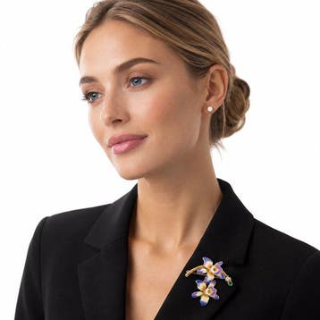 Broche - 14 carats Or jaune, BROCHE ÉMAILLÉE EN OR JAUNE 14K