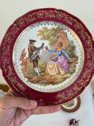 Limoges - Koffieservies - Bordeauxrood/kastanjebruin met