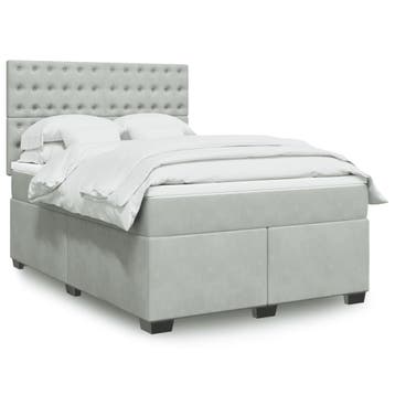 vidaXL Boxspring met matras fluweel lichtgrijs 140x200 cm, Verzenden