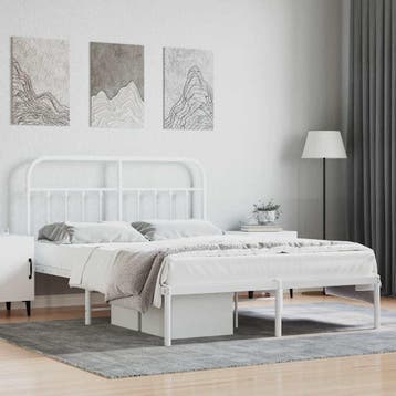 vidaXL Bedframe met hoofdbord metaal wit 140x200 cm, Verzenden