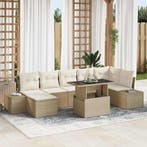 vidaXL Tuinbank Set met opslag 8 pcs Beige Poly rattan, Verzenden, Nieuw