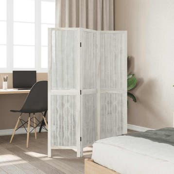 vidaXL Kamerscherm met 3 panelen massief paulowniahout wit, Verzenden, Nieuw
