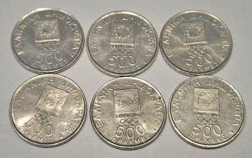 Griekenland. 500 Drachmes 6x 2000 / 2004 Summer Olympics,, Postzegels en Munten, Munten | Europa | Niet-Euromunten