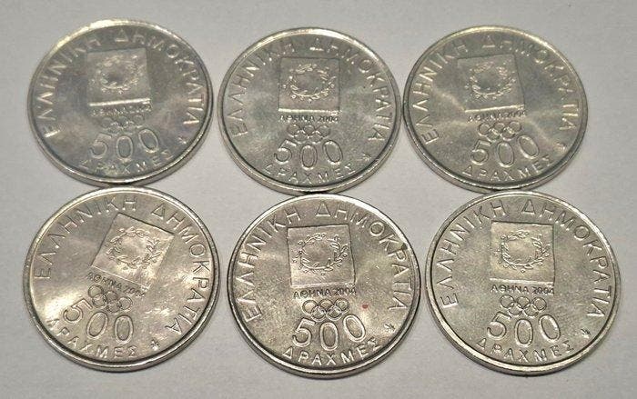 Griekenland. 500 Drachmes 6x 2000 / 2004 Summer Olympics,, Postzegels en Munten, Munten | Europa | Niet-Euromunten