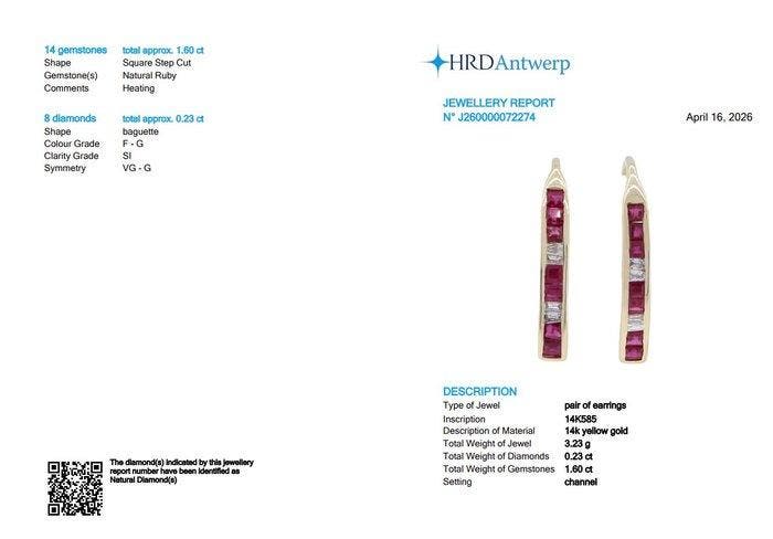 Boucles doreilles - 14 carats Or jaune - 1.83ct. tw. Rubis, Bijoux, Sacs & Beauté, Boucles d'oreilles
