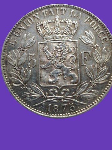Belgique. Léopold II. 5 Francs 1875 (Sans prix de réserve)