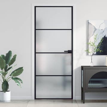 vidaXL Binnendeur smal 83x201,5 cm gehard glas en aluminium, Doe-het-zelf en Bouw, Verzenden, Nieuw