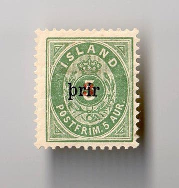 IJsland 1897 - Prir „Þrír“ + rode „3“ op 5 aur MH – Groot, Gestempeld