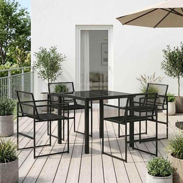 vidaXL Tuin Eettafel Set 5 pcs Zwart poly rattan, Verzenden, Nieuw