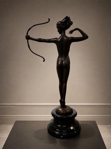 Sculpture, Diana The Huntress - 30.9 cm - Bronze, Marbre