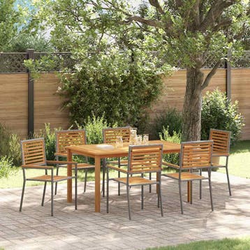 vidaXL Tuin Eettafel Set 7 st Grijs Massief Acacia Hout, Verzenden, Nieuw