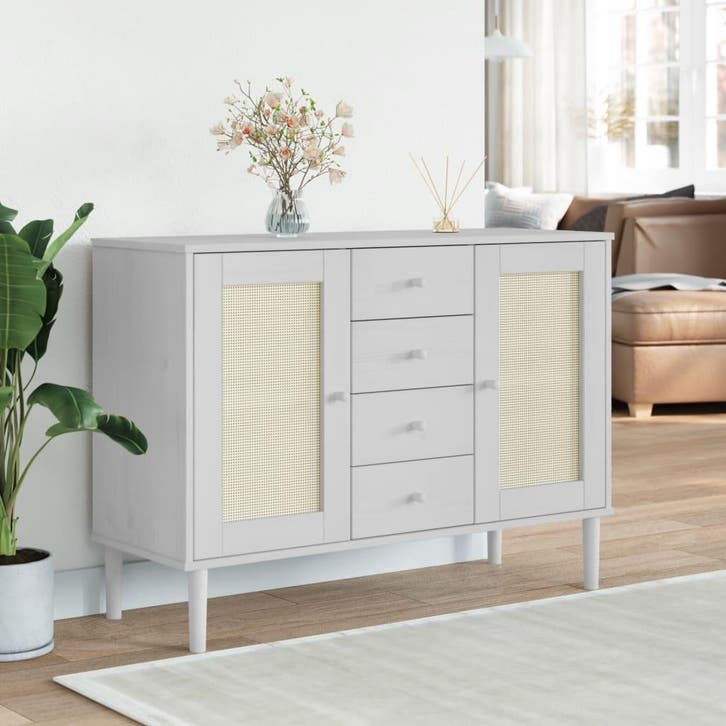 vidaXL Dressoir SENJA rattan-look 112x40x80 cm massief, Huis en Inrichting, Kasten | Dressoirs, Nieuw, Verzenden