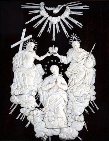 Snijwerk, Elfenbein Schnitzerei die Bekrönung Maria - 33 cm