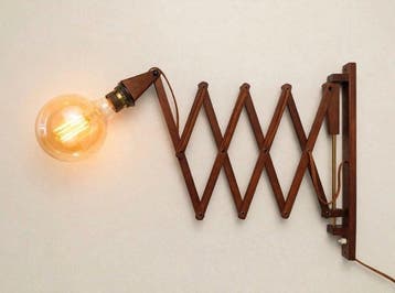 Schaarlamp - Hout, Messing, Glas, Metaal