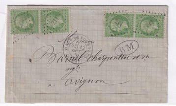Frankrijk 1870 - Zeldzame brief met twee paren obliteraties,, Gestempeld