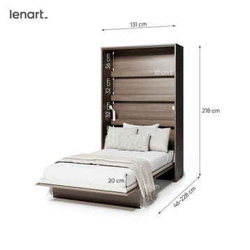 Lenart Bed Concept Verticaal Opklapbed 90x200 - Kastanjebrui, Nieuw
