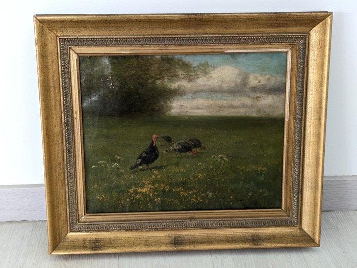 Artur Tölgyössy (1853-1920) - Tacchini nel prato, Antiquités & Art, Art | Peinture | Classique