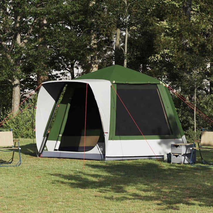 vidaXL Camping Tent Huisje met dak Groen 420 x 420 x 227 cm, Caravans en Kamperen, Tenten, Nieuw, Verzenden
