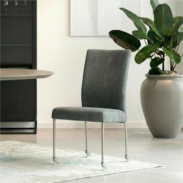 Set van 8 Leren eetkamerstoelen Comfort met wieltjes -, Ophalen of Verzenden