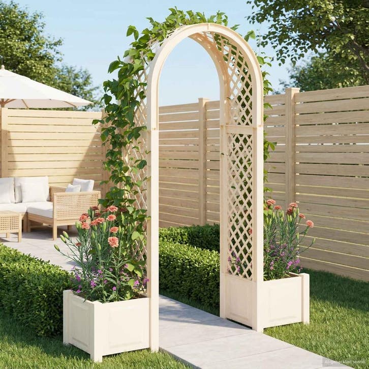 vidaXL Rozenboog met plantenbak Wit 168,5 x 43 x 207 cm PP, Doe-het-zelf en Bouw, Containers, Verzenden