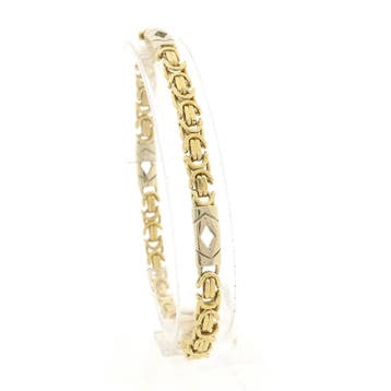 Gouden platte koningsarmband met witgouden wiebertjes, Handtassen en Accessoires, Armbanden, Ophalen of Verzenden, Gebruikt, Goud