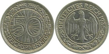 50 Pfennig Duitsland 50 Reichspfennig 1936 E vz J 324, Verzenden