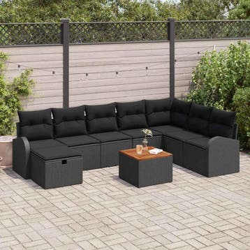 vidaXL Tuinbank Set 9 st Zwart poly rattan, Verzenden