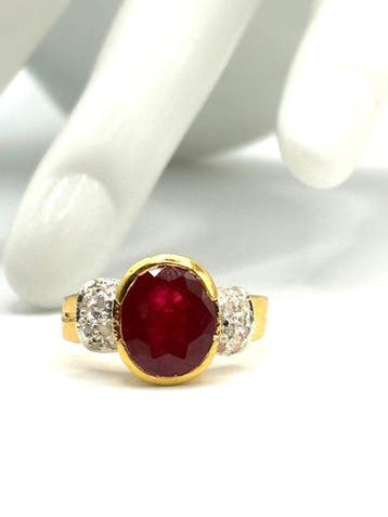 Zonder minimumprijs - Ring - 9 kt. Geel goud, Zilver Robijn
