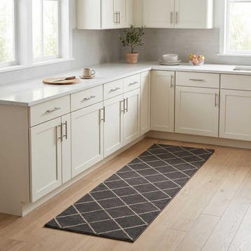 vidaXL Keuken Tapijt Antraciet geruit 180 x 60 cm 100%, Jardin & Terrasse, Paillassons, Verzenden