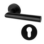 Deurklink geveerd Modern mat zwart rond met ronde cilinde..., Ophalen of Verzenden, Nieuw, IJzer, Klink of Kruk