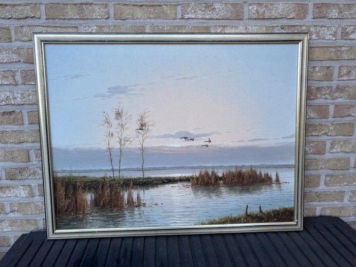Gien van de Velde (1944-2023) - Landschap met eenden, Antiquités & Art, Art | Peinture | Classique