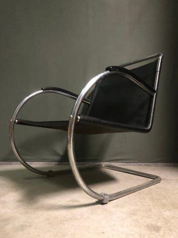 E.M.S. Overschie. - Fauteuil - Chroom, Leder, Staal - Bas, Antiek en Kunst