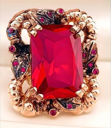 Zonder minimumprijs - Ring - 9 kt. Roségoud, Zilver Robijn -