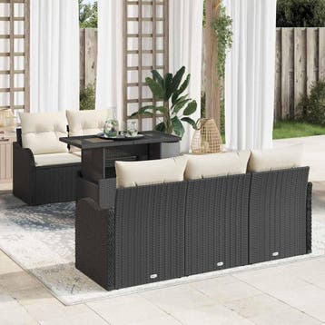 vidaXL Tuinbank Set 6 st Zwart en Crème poly rattan, Verzenden, Nieuw